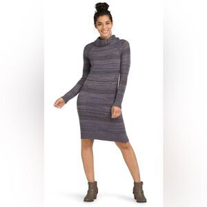 Prana Charcoal Cowl Neck Organic Cotton Blend Knit Midi Dress Sz S Casual